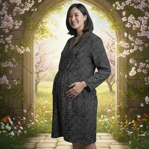 liz Lange Maternity Dress Tunic Black White Stripe XL V Neck Tie Back Expecting